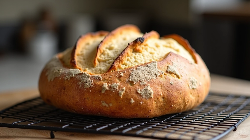 Sourdough loaf with flat top and minimal oven spring, showing lack of proper fermentation and shaping