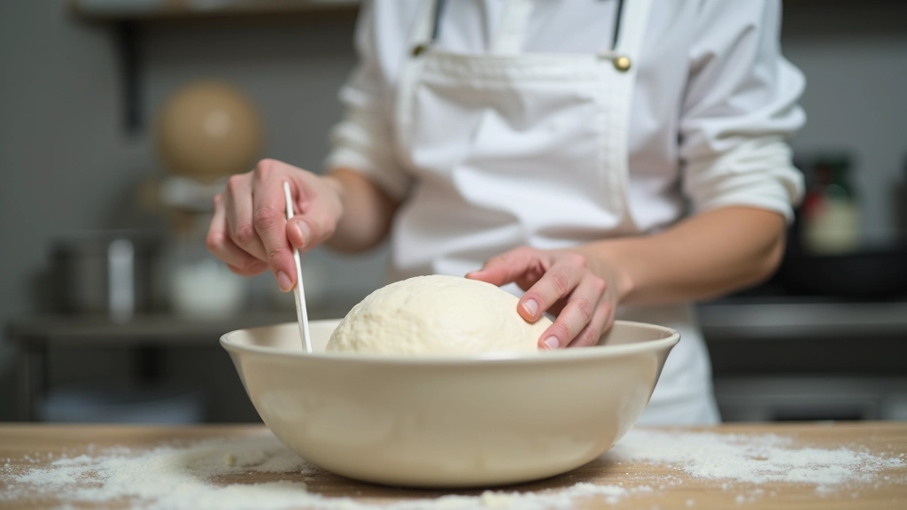 Baker's hand performing the poke test on sourdough dough during bulk fermentation, checking for proper proofing