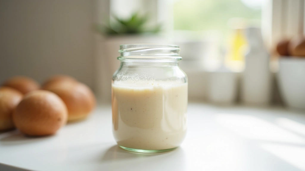 Sourdough starter jar on day 2 and day 3 side by side, showing minimal bubbles and cloudy appearance, kitchen counter lighting